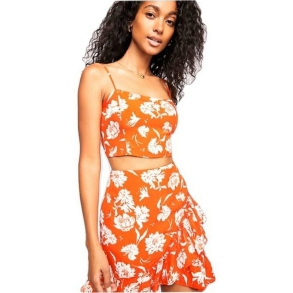 💜 FREE PEOPLE I've Got A Feelin 2 Piece Skirt Crop Top coordinating Set